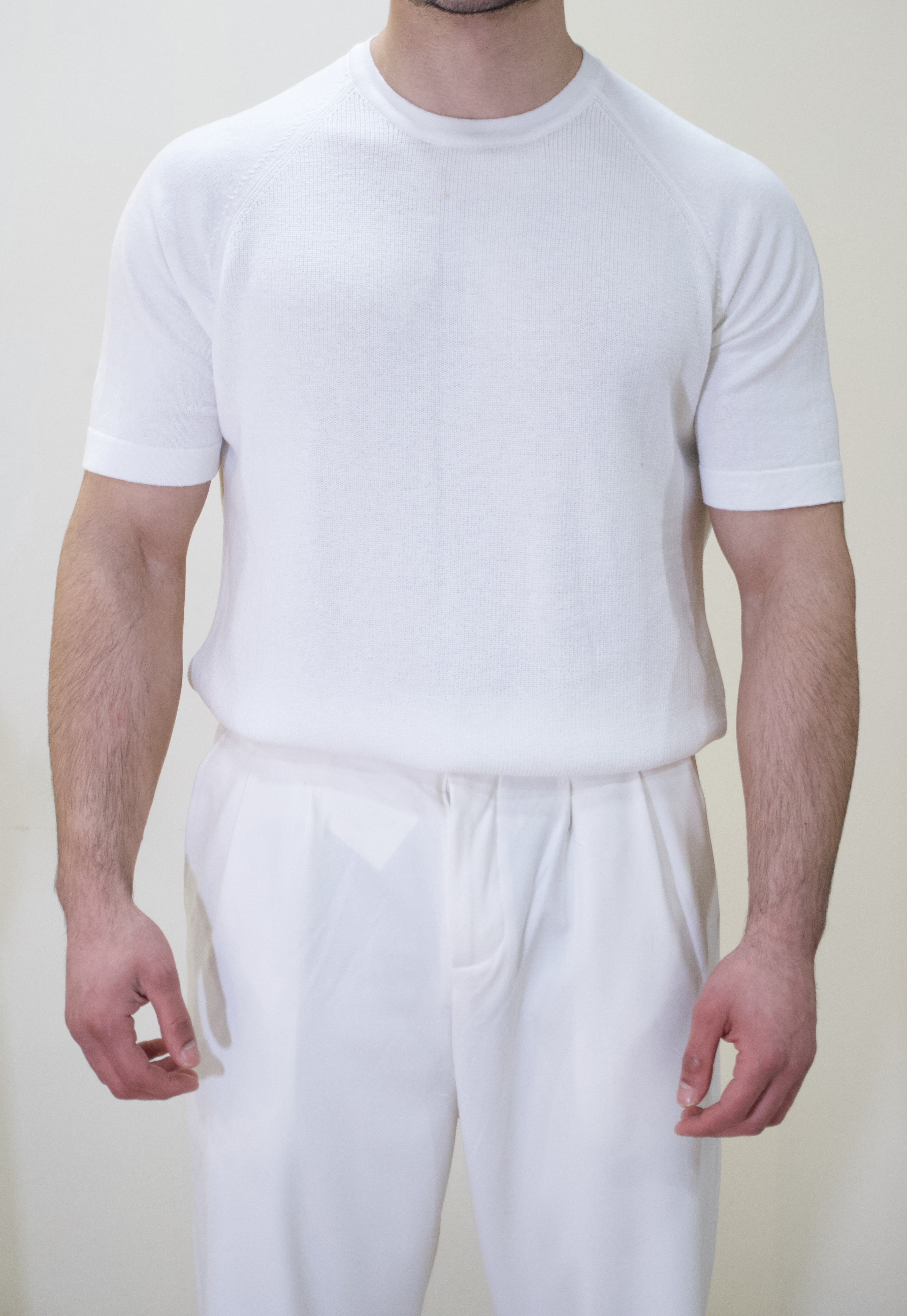 Basic Ekru Kısa Kol Triko T-shirt