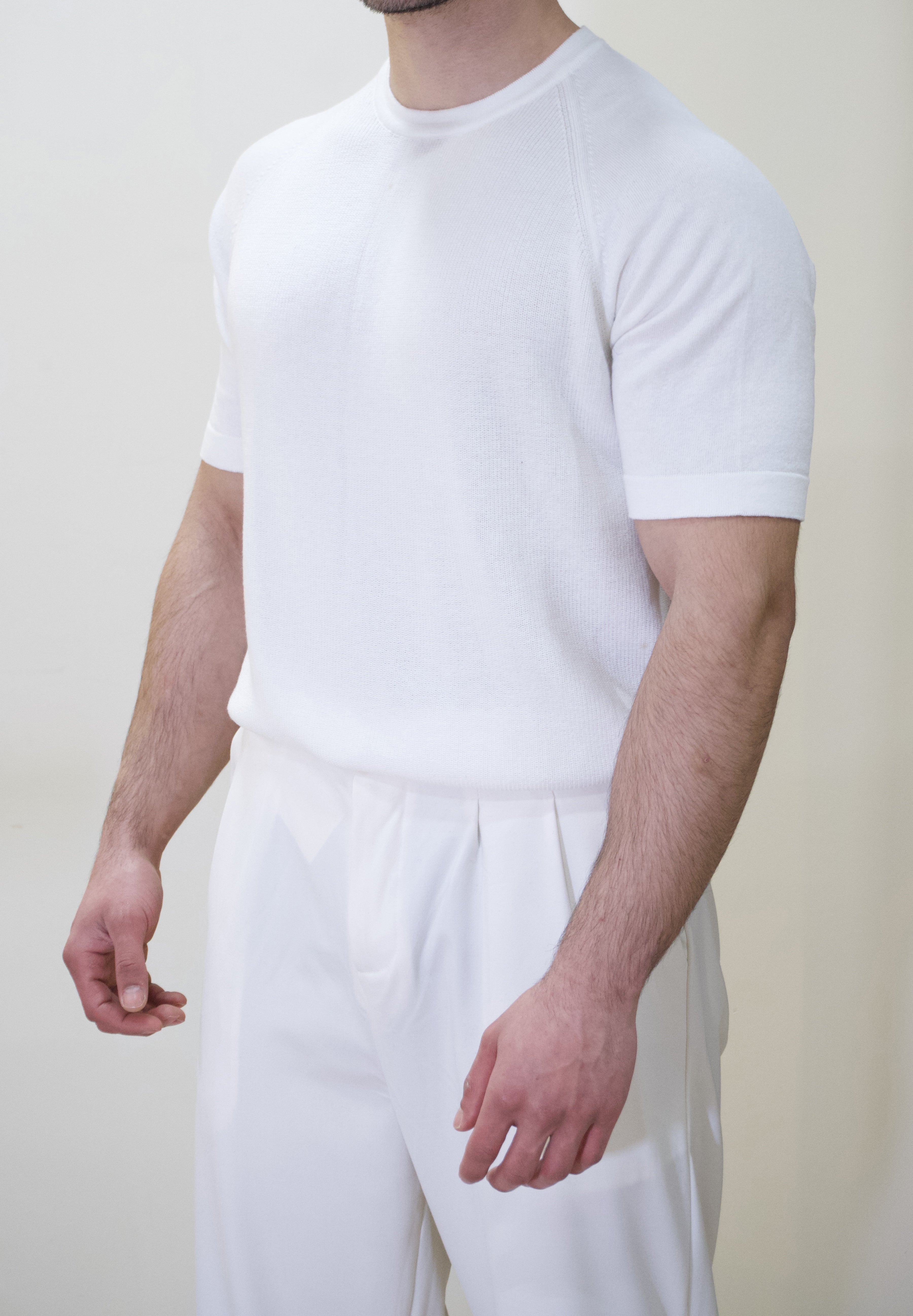 Basic Ekru Kısa Kol Triko T-shirt