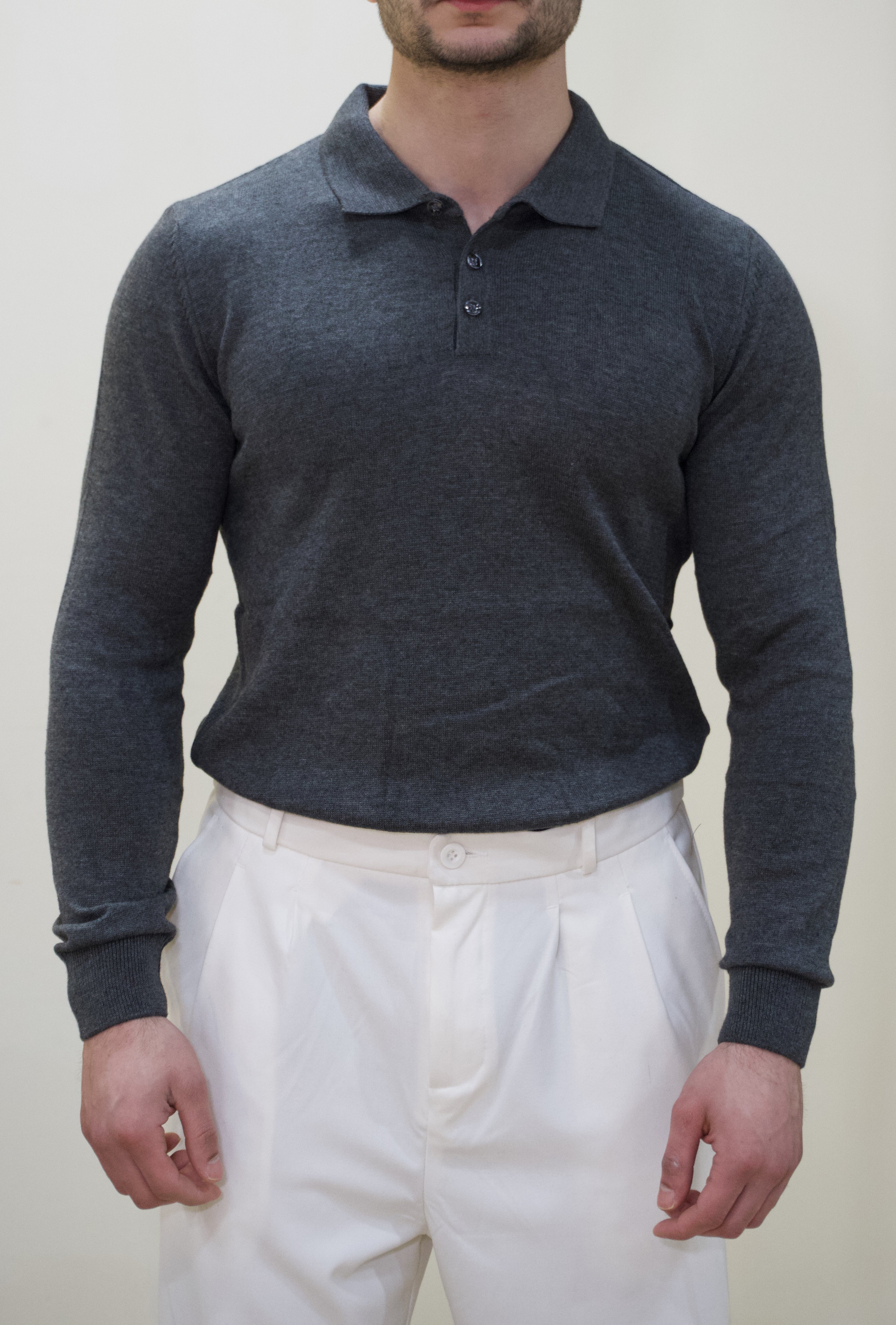 Antrasit Polo Yaka Erkek Triko Kazak