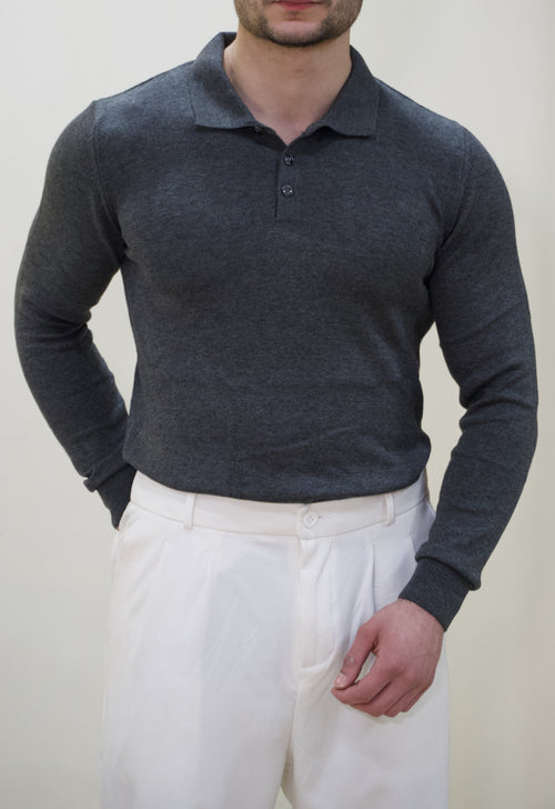 Antrasit Polo Yaka Erkek Triko Kazak