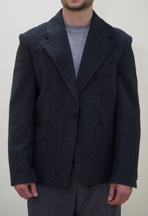 Antrasit Balıksırtı Desenli Oversize Erkek Blazer Ceket