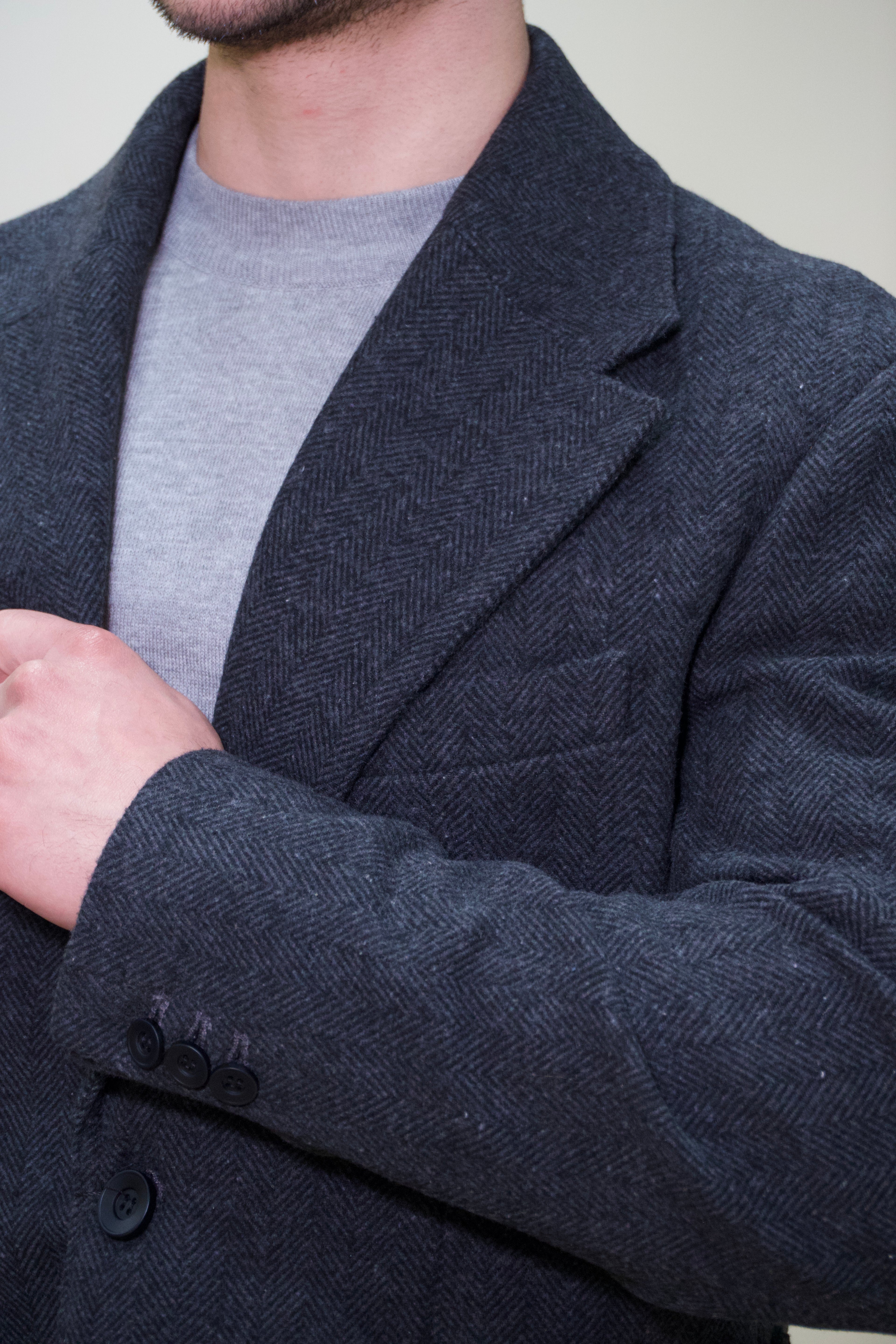 Antrasit Balıksırtı Desenli Oversize Erkek Blazer Ceket