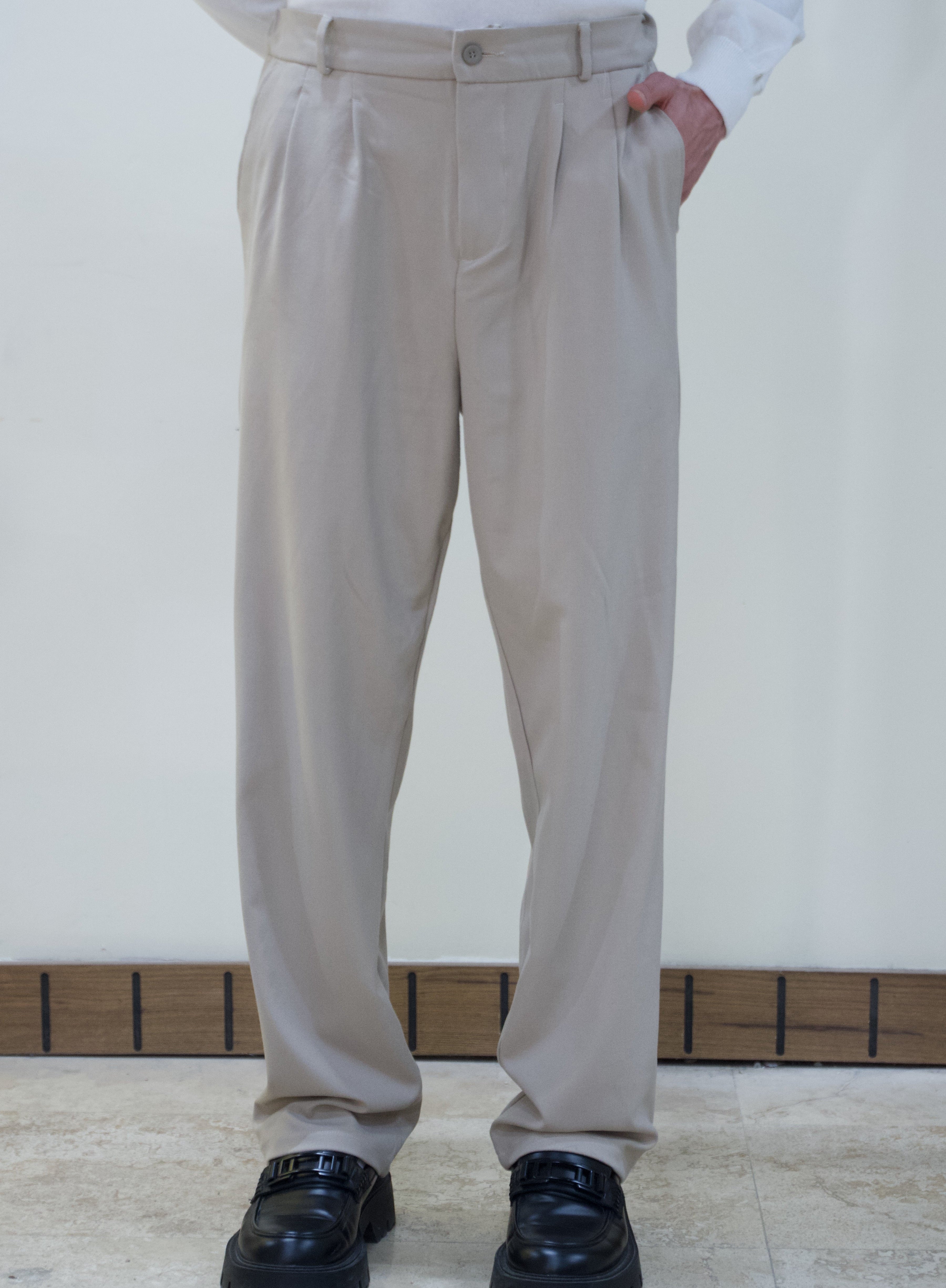 Bej Baggy Kumaş Pantolon