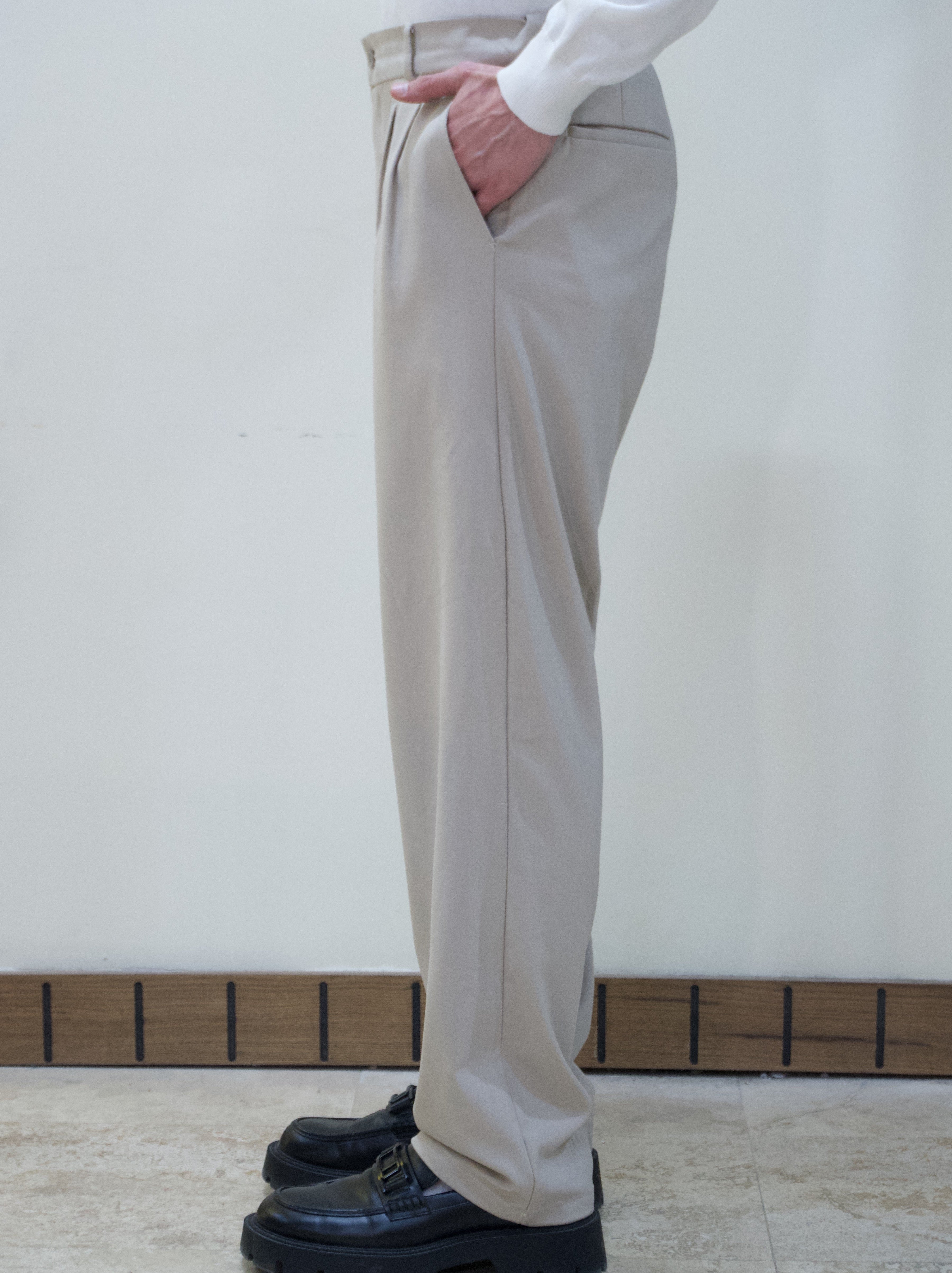 Bej Baggy Kumaş Pantolon