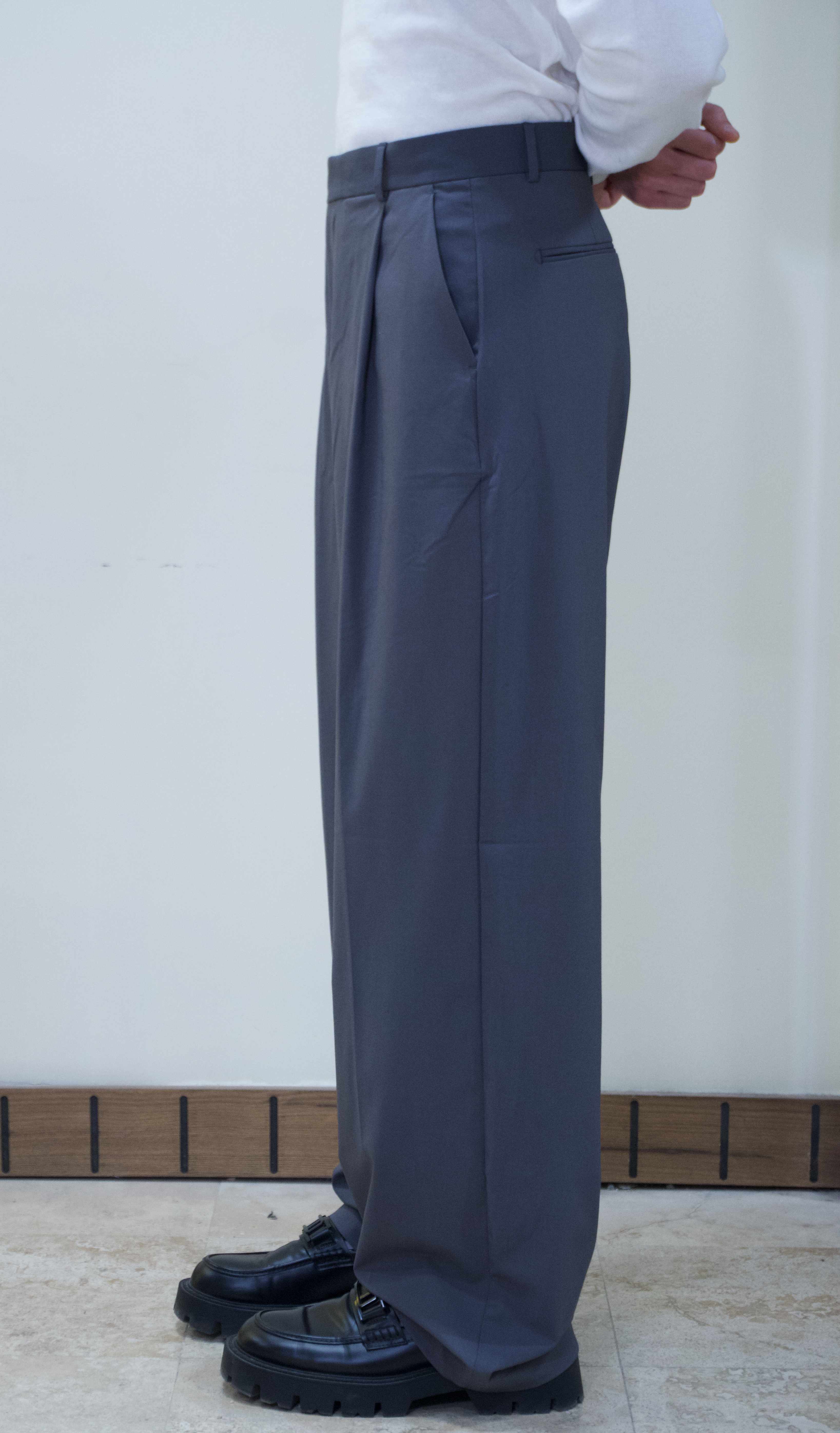 Antrasit Baggy Yüksek Bel Erkek Kumaş Pantolon