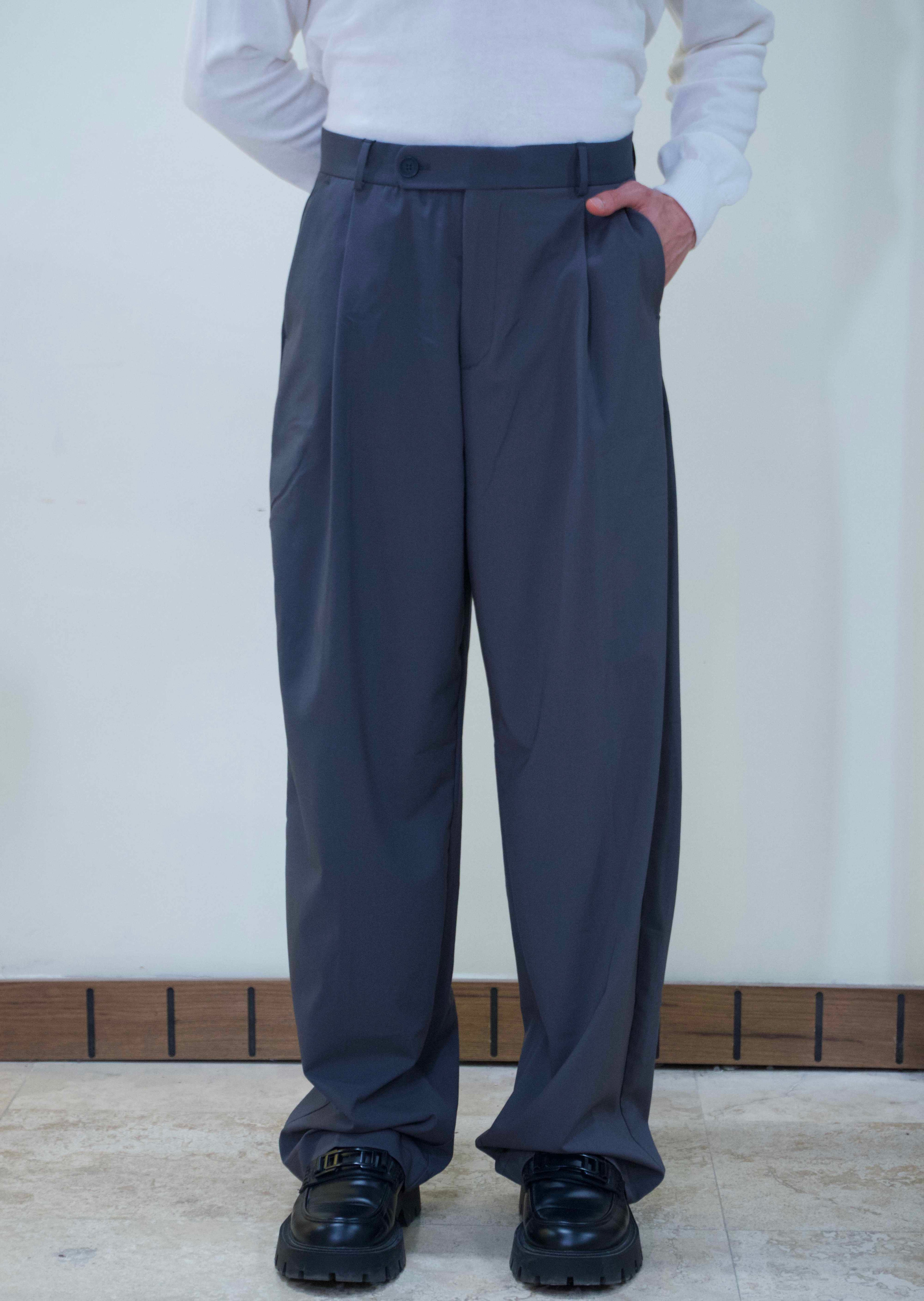 Antrasit Baggy Yüksek Bel Erkek Kumaş Pantolon